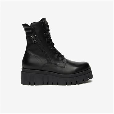 NeroGiardini Platform Diagonal Zip Boot - Black Leather